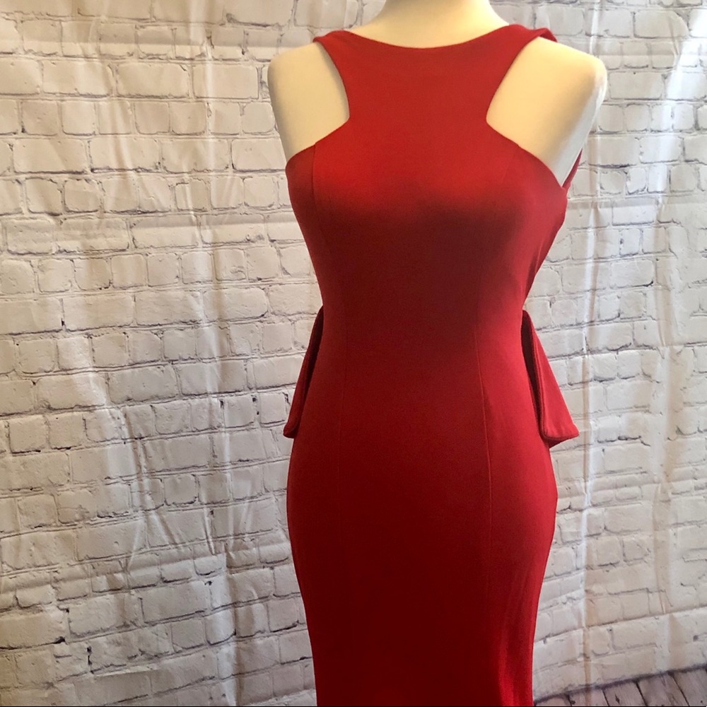 Xscape Red Backless Formal Gown with Ruffled Back - Picture 5 of 7